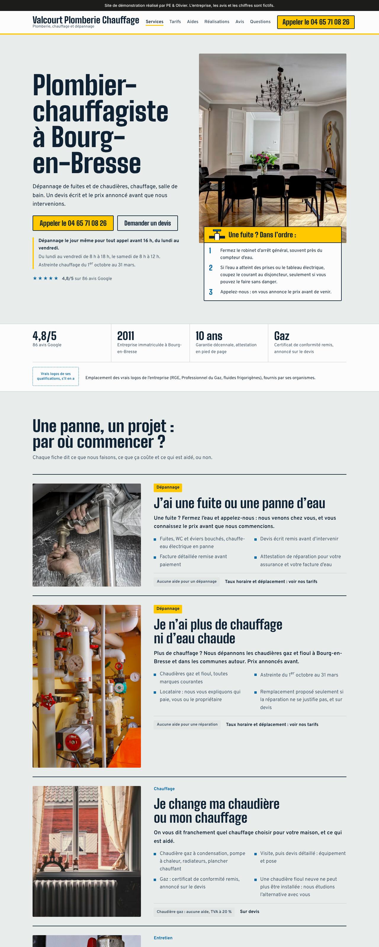 Exemple de site sur ordinateur : Valcourt Plomberie